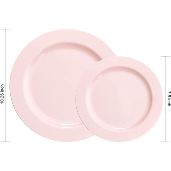 60PCS Pink Plastic Plates - Heavy Duty Pink Dinner Plates Disposable for Party - Picture 3 of 7